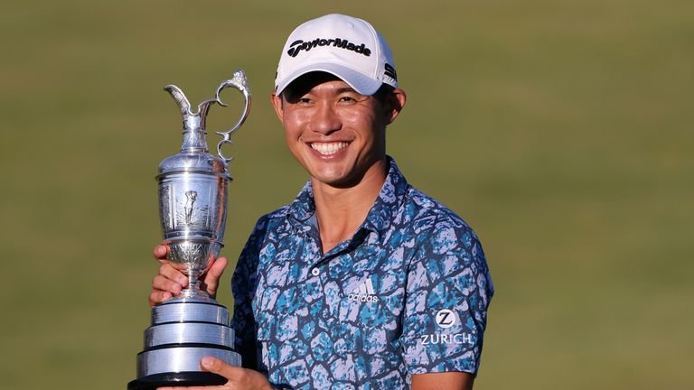 Collin Morikawa holds the Claret Jug
