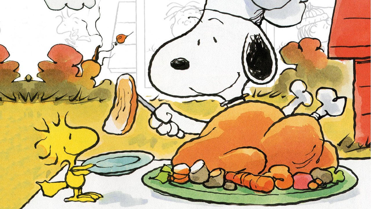 Snoopy and Woodstock share Thanksgiving