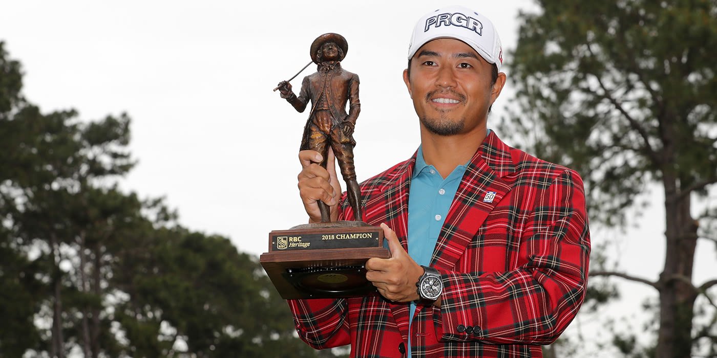 Satoshi Kodaira with RBC Heritage trophy and plaid