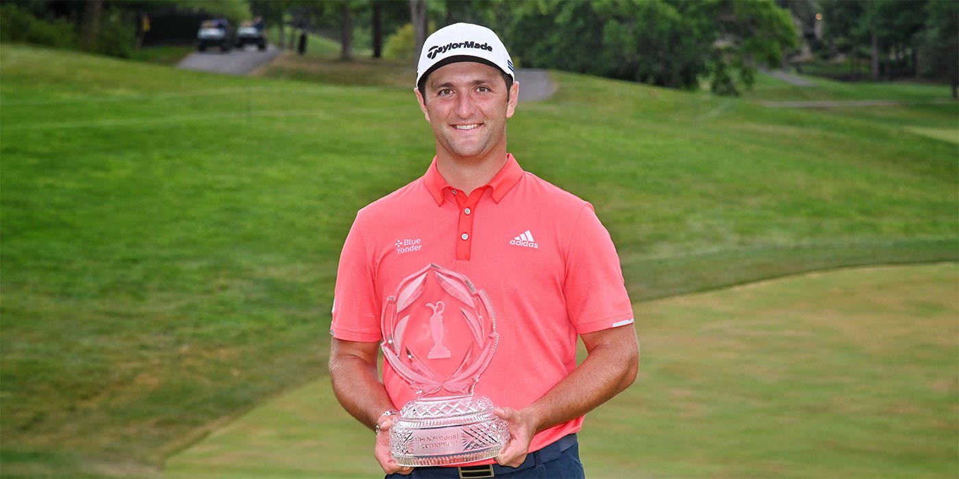 Jon Rahm with Memorial trophy