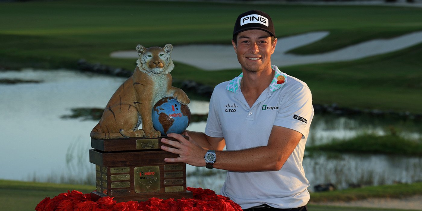 Viktor Hovland with Hero Tiger trophy