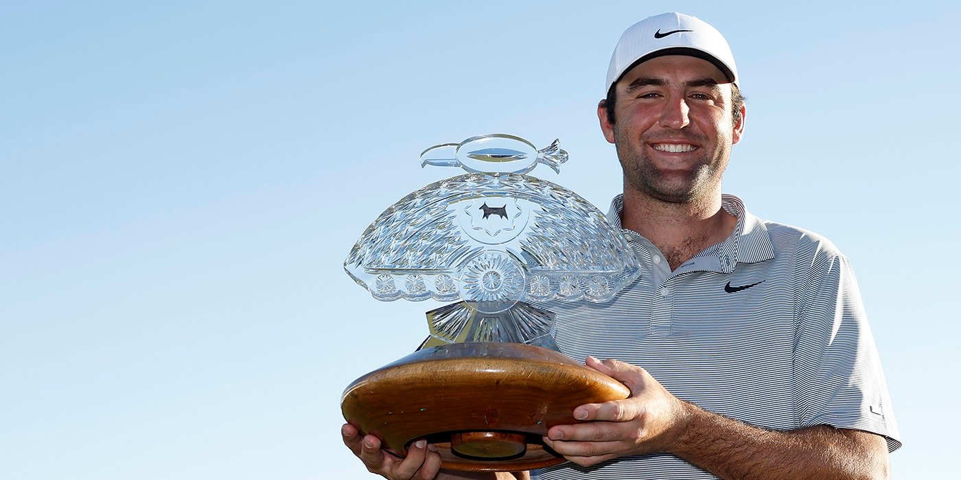 Scottie Scheffler with Phoenix Open trophy