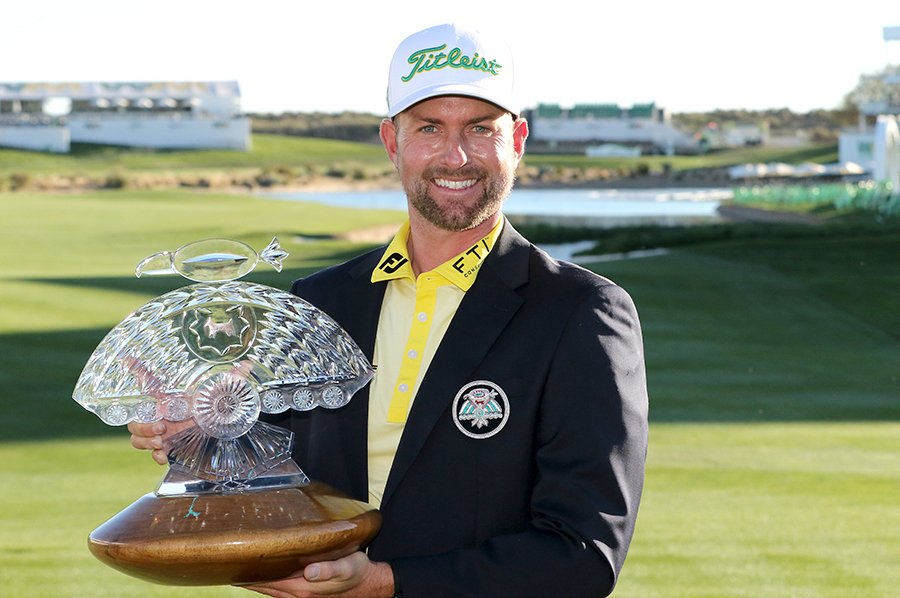 Webb Simpson with Phoenix Open trophy